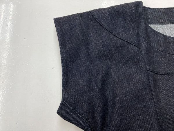 コムデギャルソン COMME des GARCONS トリコ tricot 2015年製 ルック3 半袖 ダンガリー デニム クルーネック ロング ポケット インディゴ INDIGO TP-O002 ワンピース 無地 ネイビー Sサイズ 104LT-139