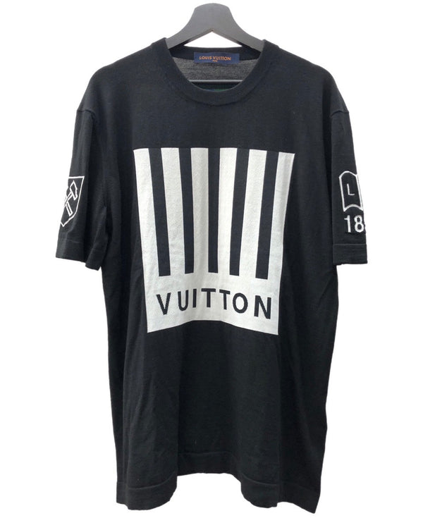 ルイヴィトン LOUIS VUITTON 2019AW Barcode and Earth Knit Tee Shirt バーコード&アースニット 半袖 黒 RM192M NOY HHN02W XXL Tシャツ 刺繍 ブラック 104MT-244