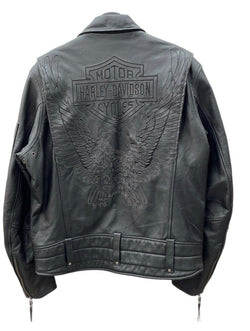 ハーレーダビッドソン HARLEY DAVIDSON ZIP UP RIDERS JACKET ジップアップ ライダース ジャケット バイカー 革ジャン アウター 黒 ジャケット ロゴ ブラック Lサイズ 104MT-1298