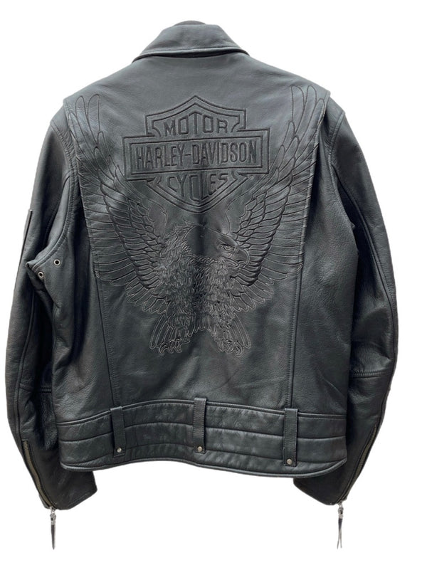 ハーレーダビッドソン HARLEY DAVIDSON ZIP UP RIDERS JACKET ジップアップ ライダース ジャケット バイカー 革ジャン アウター 黒 ジャケット ロゴ ブラック Lサイズ 104MT-1298