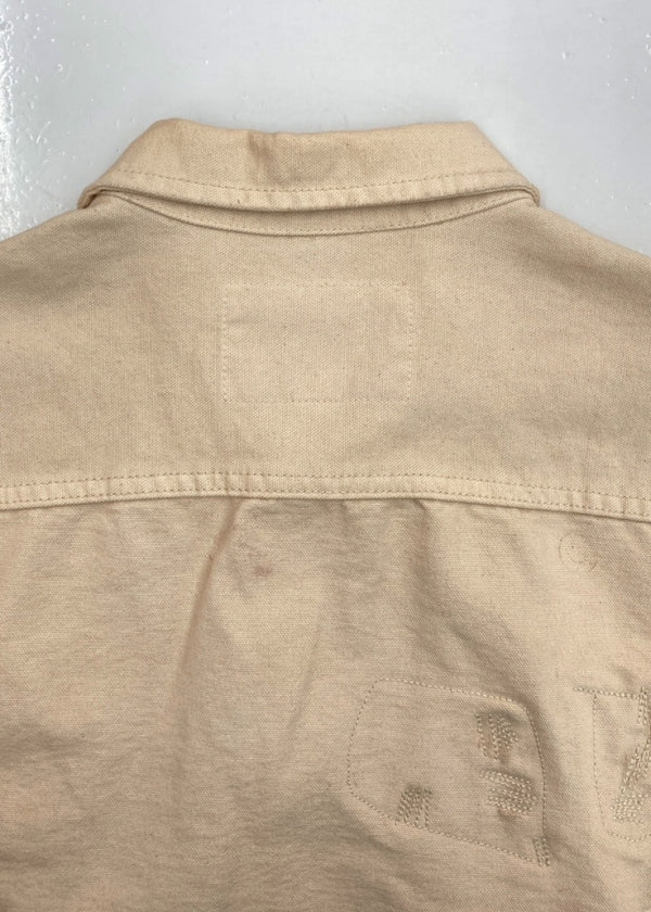 ダブルアールエル RRL DENIM WORK JACKET デニム ワーク ジャケット 錆 リペア加工 Gジャン Ralph Lauren 薄茶 ジャケット 無地 ベージュ Mサイズ 104MT-1378