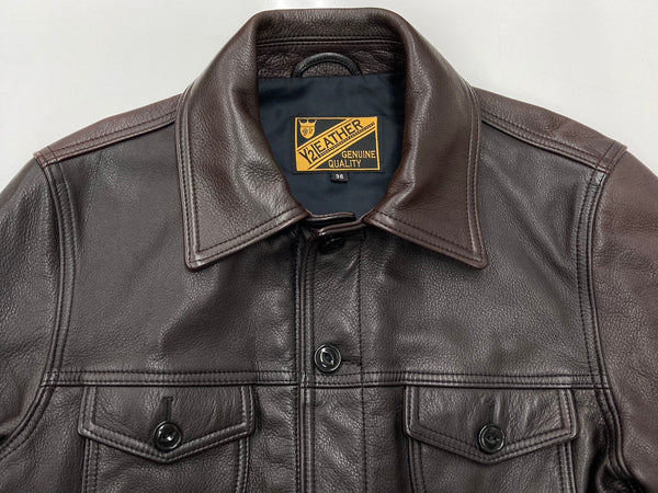 ワイツーレザー Y'2 leather シングル ライダースジャケット レザージャケット 猫目ボタン ツートン 切り替え 牛革 ダークブラウン 茶色 サイズ38 ジャケット 無地 ブラウン 104MT-1946