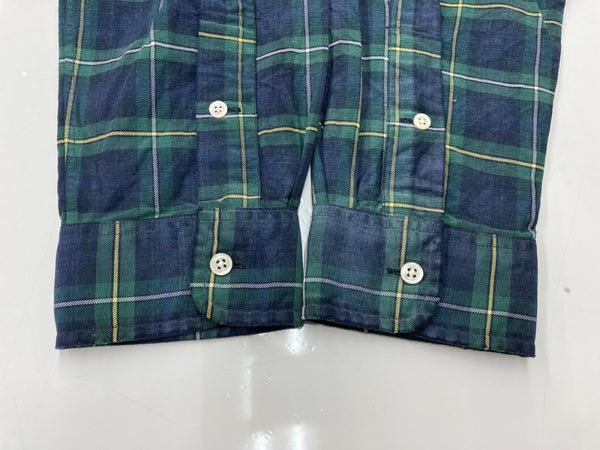 ダブルアールエル RRL 90s 一ツ星タグ SHIRT プルオーバー ステンカラー ボタンダウン ハーフボタン ヴィンテージ VINTAGE ラルフローレン RALPH LAUREN コットン グリーン系 長袖シャツ チェック マルチカラー Mサイズ 104MT-2040