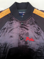 ラルフローレン RalphLauren 90s 90年代 POLO SPORT USA製 サテン スタジャン ブルゾン アウター チェーンステッチ 紫 紺 ジャケット 刺繍 パープル Sサイズ 104MT-2287