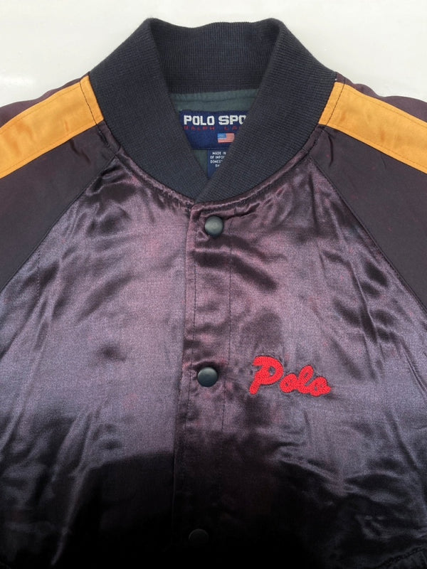 ラルフローレン RalphLauren 90s 90年代 POLO SPORT USA製 サテン スタジャン ブルゾン アウター チェーンステッチ 紫 紺 ジャケット 刺繍 パープル Sサイズ 104MT-2287