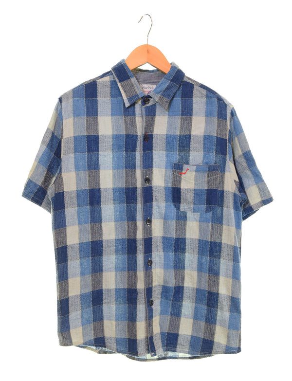 ブルートリック Blue Trick 刺子パッチワークシャツ コットンリネン No.4068 3 半袖シャツ ブルー 103MT-2998