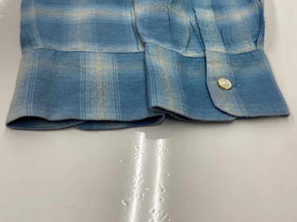 アベイシングエイプ A BATHING APE URSUS BAPE オンブレ チェック オープンカラー シャツ レーヨン 青 長袖シャツ チェック ブルー Lサイズ 104MT-2037