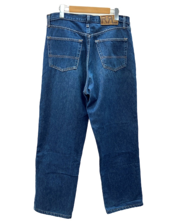 ダブルアールエル RRL 90s DENIM PANTS デニム パンツ ジップフライ ジーパン ジーンズ USA製 Ralph Lauren インディゴ 青 ロゴ R004 デニム ブルー サイズ 33 104MB-221