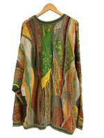 クージー COOGI AUSTRALIA 3D KNIT 3Dニット 総柄 Vネック グリーン系 イエロー系 2XLT セーター マルチカラー 101MT-3546