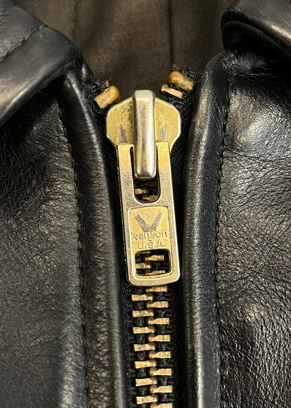バンソン VANSON 襟付きシングル ライダース レザー ジャケット USA製 アメリカ製 黒  表記サイズ38 ジャケット ブラック 101MT-4559