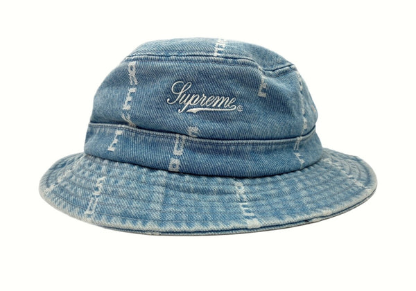 シュプリーム SUPREME LOGO STRIPE JACQUARD DENIM CRUSHER ロゴ ストライプ ジャカード デニム クラッシャー バケハ 白 青 帽子 メンズ帽子 ハット ロゴ ブルー 104H-9