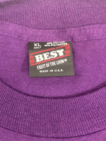 US US古着 90's 90年代 FRUIT OF THE LOOM BESTタグ Mardi Gras マルディグラ ピエロ アートT  シングルステッチ MADE IN USA アメリカ製 ヴィンテージ VINTAGE XL Tシャツ パープル LLサイズ 101MT-4917