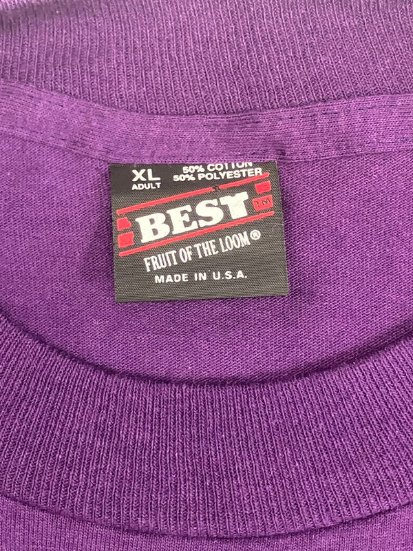US US古着 90's 90年代 FRUIT OF THE LOOM BESTタグ Mardi Gras マルディグラ ピエロ アートT  シングルステッチ MADE IN USA アメリカ製 ヴィンテージ VINTAGE XL Tシャツ パープル LLサイズ 101MT-4917