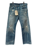 ダブルアールエル RRL DENIM PANTS デニム パンツ ボタンフライ ダメージ加工 ジーパン ジーンズ USA製 Ralph Lauren インディゴ 青 ロゴ R41RB07 デニム ブルー サイズ 33 104MB-214