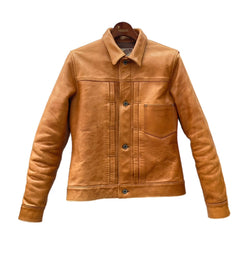 ワイツーレザー Y'2LEATHER PERSIMMON TANNIN DYED HORSE WWII Type JACKET 柿渋 ホース Gジャン 1st 大戦モデル 月桂樹 4つボタン サイズ36 ジャケット 無地 ブラウン 104MT-1464