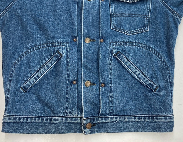 ダブルアールエル RRL 90s DENIM JACKET デニム ジャケット 三ツ星タグ USA製 シンチバック 裏地チェック Ralph Lauren 青 ジャケット ロゴ ブルー Sサイズ 104MT-1365