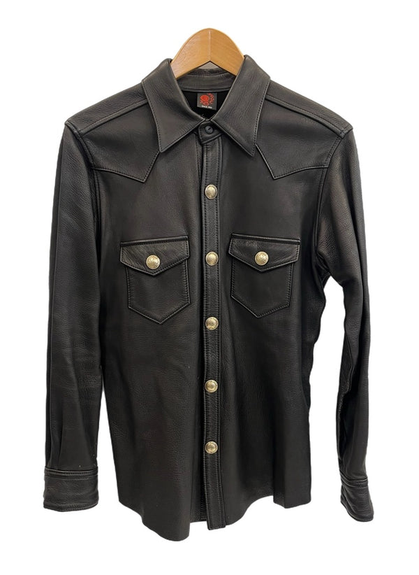 レッドムーン RED MOON ウエスタンシャツ レザーシャツ 鹿革 ディアスキン コンチョボタン 黒  表記サイズ38 ジャケット ブラック 101MT-4496