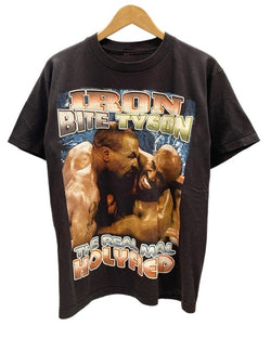 ヴィンテージ Vintage マイク・タイソン Mike Tyson Iron Bite Tyson Real Meal Holyfield 袖シングル 黒 半袖 Tシャツ プリント ブラック 101MT-2584