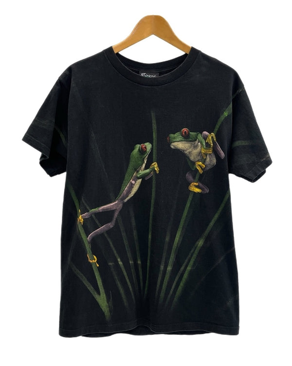 US US古着 RADICAL NATURE ラディカルネイチャー アニマルTシャツ カエルプリント フロッグプリント 蛙プリント 黒 総柄   Tシャツ ブラック Lサイズ 101MT-4834