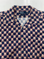 ラルフローレン RalphLauren 90s OPEN COLLAR SHIRT オープン カラー シャツ FORREST アロハ ハワイアン USA製 半袖 開襟 青 半袖シャツ チェック ブルー Mサイズ 104MT-1511