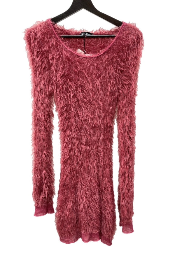 ヒステリックグラマー HYSTERIC GLAMOUR シャギーニット タイト ワンピース ボートネック ワンショルダー オフショルダー 平成 Y2K グランジ 缶バッジ付 PINK ホットピンク ショッキングピンク 0104NS02 セーター 無地 ピンク フリーサイズ 104LT-210