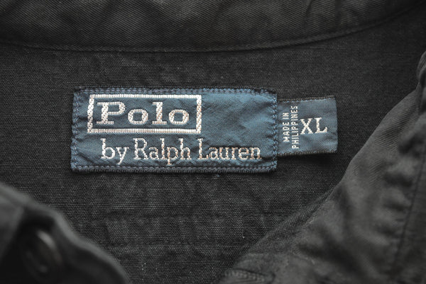 ラルフローレン RalphLauren 90s ハーフジップシャツ TALONジップ チンストラップ 長袖シャツ ブラック LLサイズ 103MT-2654