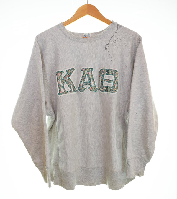 チャンピオン Champion 80年代 80s REVERSE WEAVE リバースウィーブ トリコ タグ 後期 made in USA ダメージ 80's KAO LOGO ワッペン スウェット グレー Lサイズ 103MT-3269