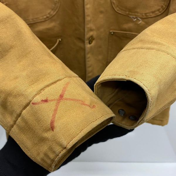 【曜日割引対象外】 カーハート Carhartt 80's ミシガンチョアコート フード付き ダックカバーオール USA製 ジャケット ベージュ 38サイズ 201MT-3737 VB