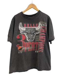 ヴィンテージ vintage 90s 1993 NBA 3PEAT Champions US古着 CHICAGO BULLS シカゴブルズ 墨黒 シングルステッチ Tシャツ ブラック Lサイズ 101MT-4828