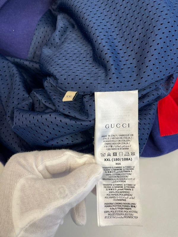 グッチ GUCCI ×THE NORTH FACE ザノースフェイスコラボ 21AW ナイロン切替 ジップパーカー 青 赤 XXL パーカ ブルー 101MT-5254