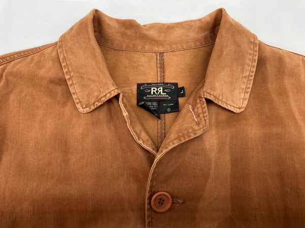 ダブルアールエル RRL 90s 90年代 三ツ星タグ JACKET カバーオール ステンカラー テーラード フロントボタン ヴィンテージ VINTAGE ラルフローレン RALPH LAUREN コットン 香港製 BROWN 茶色 ジャケット ブラウン Lサイズ 104MT-2032