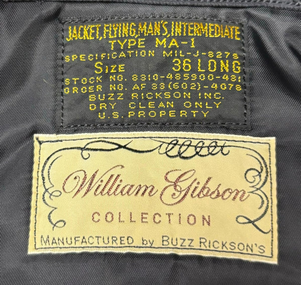 【曜日割引対象外】 バズリクソンズ BUZZ RICKSON'S WILLIAM GIBSON COLLECTION ウィリアムギブソン MA-1 中綿入り BR11180 ジャケット ブラック 36サイズ 201MT-2812 VB