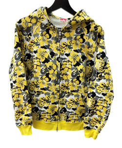 アベイシングエイプ A BATHING APE エイピー APEE ALOHA CAMO ZIP UP HOODIE アロハ カモ ジップアップ フーディ パーカー ダブルジップ YELLOW 黄色 パーカ 総柄 イエロー TALL 104LT-116