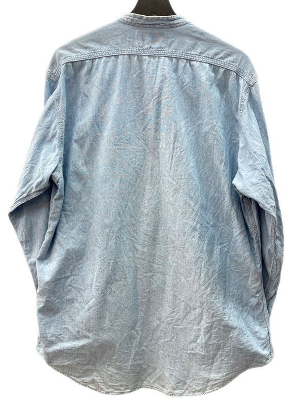 ダブルアールエル RRL 90s 三ツ星タグ SHIRT バンドカラー 猫目ボタン 胸ポケット ヴィンテージ VINTAGE ラルフローレン RALPH LAUREN コットン マレーシア製 ライトブルー 青 長袖シャツ 無地 ブルー Mサイズ 104MT-2026