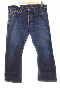 ダブルアールエル RRL ボタンフライ ラルフローレン 革パッチ フレア ブーツカット デニム 00'S 2000年代 デニム ブルー 34 103MB-593