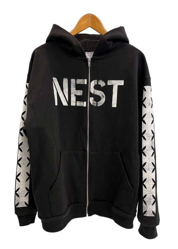 ネスト THE NEST ARMY ZIP UP HOODIE 黒 パーカ ブラック Lサイズ 101MT-4853