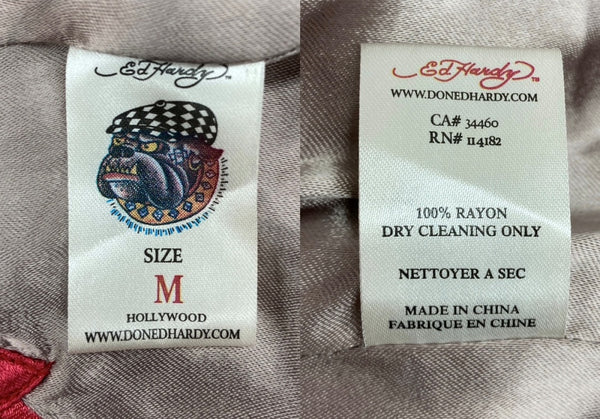 エドハーディー Ed Hardy 龍刺繍 スカジャン ドラゴン柄 ジップアップ チェーン刺繍 アウター ジャケット 赤 ジャケット 総柄 レッド Mサイズ 104MT-1663