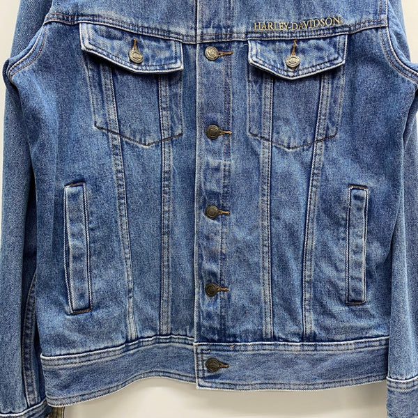 【曜日割引対象外】 ハーレーダビッドソン Harley-Davidson 刺繍ロゴ イーグル デニムジャケット Gジャン ジャケット ブルー Sサイズ 201MT-4152 VB