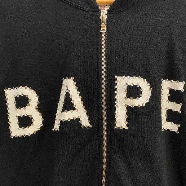 ア ベイシング エイプ A BATHING APE 00s ジップ フーディー ベスト スワロフスキー zip hoodie vest SWAROVSKI ノースリーブパーカー ブラック Lサイズ 201MT-4614
