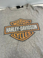ハーレーダビッドソン HARLEY DAVIDSON 00's ©2004 シールドロゴ プリント モーターサイクル 袖プリント XL ロンT グレー LLサイズ 101MT-4110