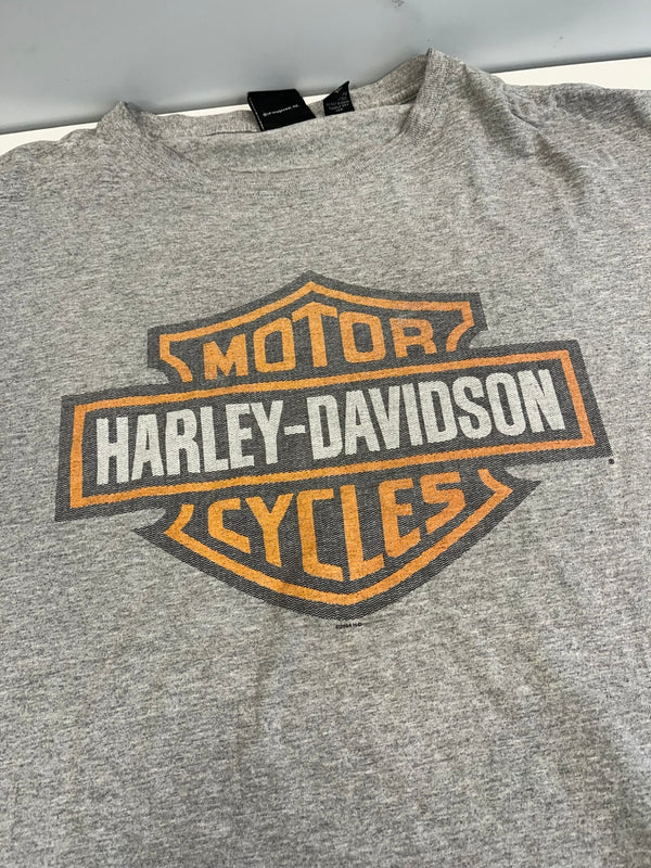 ハーレーダビッドソン HARLEY DAVIDSON 00's ©2004 シールドロゴ プリント モーターサイクル 袖プリント XL ロンT グレー LLサイズ 101MT-4110
