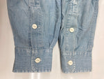 ダブルアールエル RRL 三ツ星タグ DENIM SHIRT デニム バンドカラー シャンブレー フロントボタン ヴィンテージ VINTAGE ラルフローレン RALPH LAUREN マレーシア製 ライトブルー 水色 長袖シャツ 無地 ブルー Sサイズ 104MT-1955