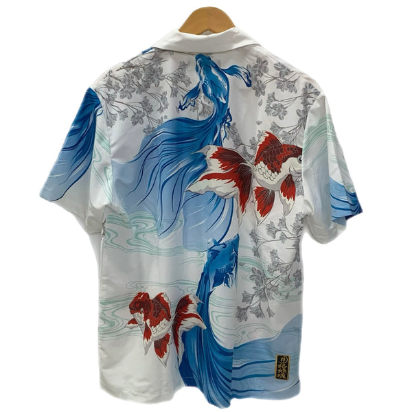 絡繰魂 真夏のシャツ 桜満開×茜鯉 昇華転写 アロハ 開襟 212862 セットアップ ホワイト Lサイズ 201MT-3995