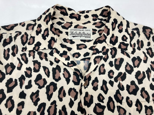 ワコマリア WACKO MARIA オープンカラー 開襟シャツ フロントボタン レオパード柄 ヒョウ柄 レーヨン MADE IN JAPAN 日本製 ベージュ系 茶色 長袖シャツ 総柄 ベージュ Lサイズ 104MT-1816