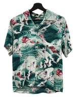 サンサーフ SUN SURF ALOHA SHIRT アロハ シャツ MIGRATORY BIRDS 渡り鳥 ハワイアン オープンカラー ウッドボタン 開襟 半袖 SS30987 半袖シャツ 総柄 マルチカラー Sサイズ 104MT-2332