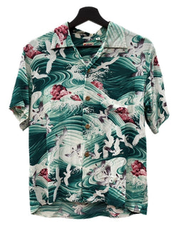 サンサーフ SUN SURF ALOHA SHIRT アロハ シャツ MIGRATORY BIRDS 渡り鳥 ハワイアン オープンカラー ウッドボタン 開襟 半袖 SS30987 半袖シャツ 総柄 マルチカラー Sサイズ 104MT-2332