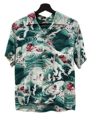 サンサーフ SUN SURF ALOHA SHIRT アロハ シャツ MIGRATORY BIRDS 渡り鳥 ハワイアン オープンカラー ウッドボタン 開襟 半袖 SS30987 半袖シャツ 総柄 マルチカラー Sサイズ 104MT-2332