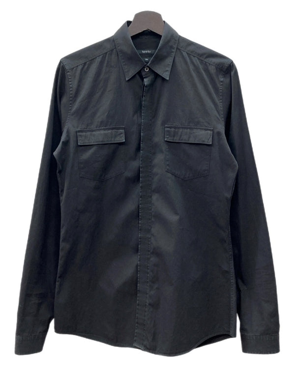 グッチ GUCCI DRESS SHIRT ドレス シャツ フラップポケット ボタン スリム 比翼 長袖 黒 322331 21131 サイズ 38 長袖シャツ 無地 ブラック 104MT-2323