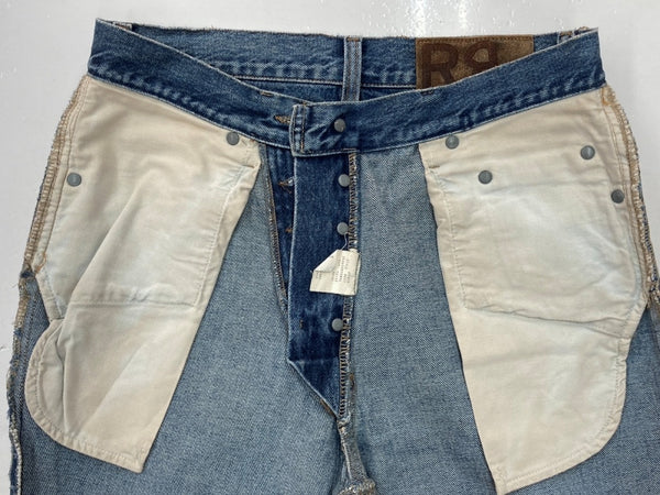 ダブルアールエル RRL 90s DENIM PANTS デニム パンツ ボタンフライ ジーパン ジーンズ USA製 Ralph Lauren インディゴ 青 ロゴ R001 デニム ブルー 30/32 104MB-231