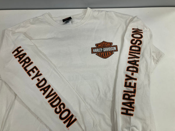 ハーレーダビッドソン Harley-Davidson バーアンドシールドロゴ No.1 RWBロゴ LIVE FREE RIDE FREE 袖プリント 両面プリント XL ロンT ホワイト LLサイズ 101MT-4539